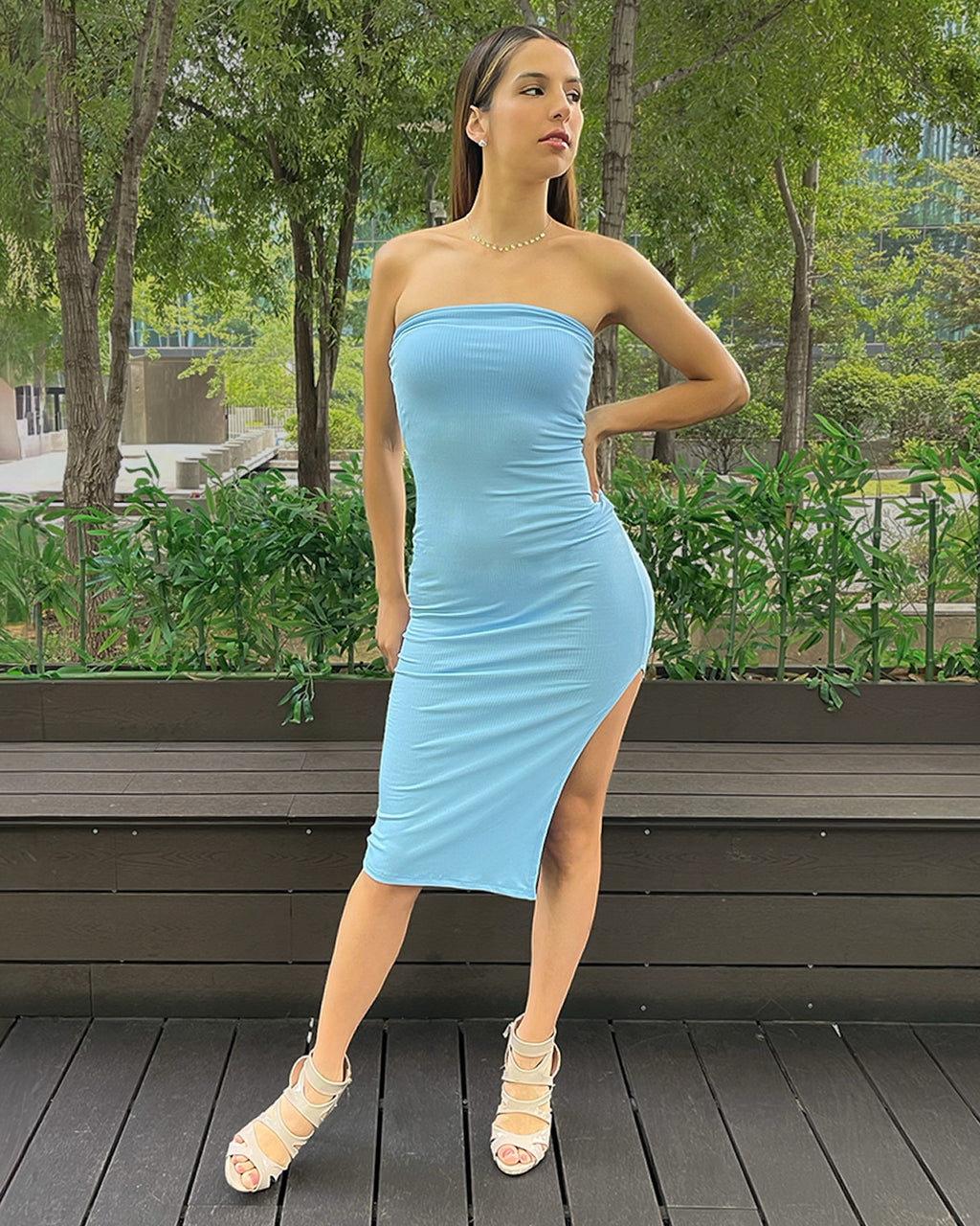 Vestido Cleo Strapless color celeste - Seng