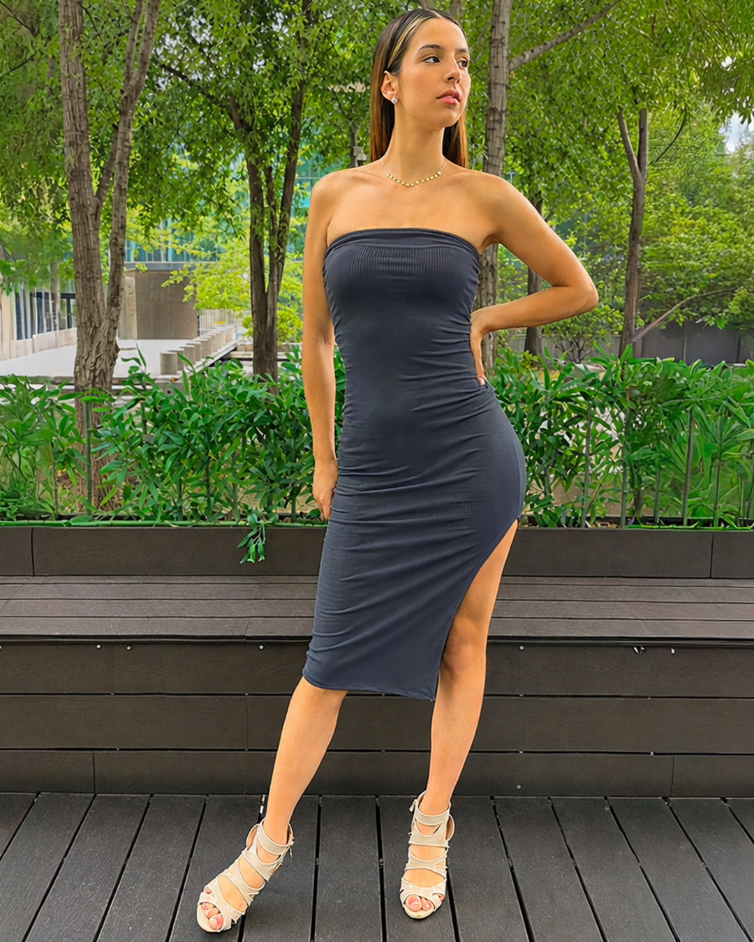 Vestido Cleo Strapless color acero - Seng