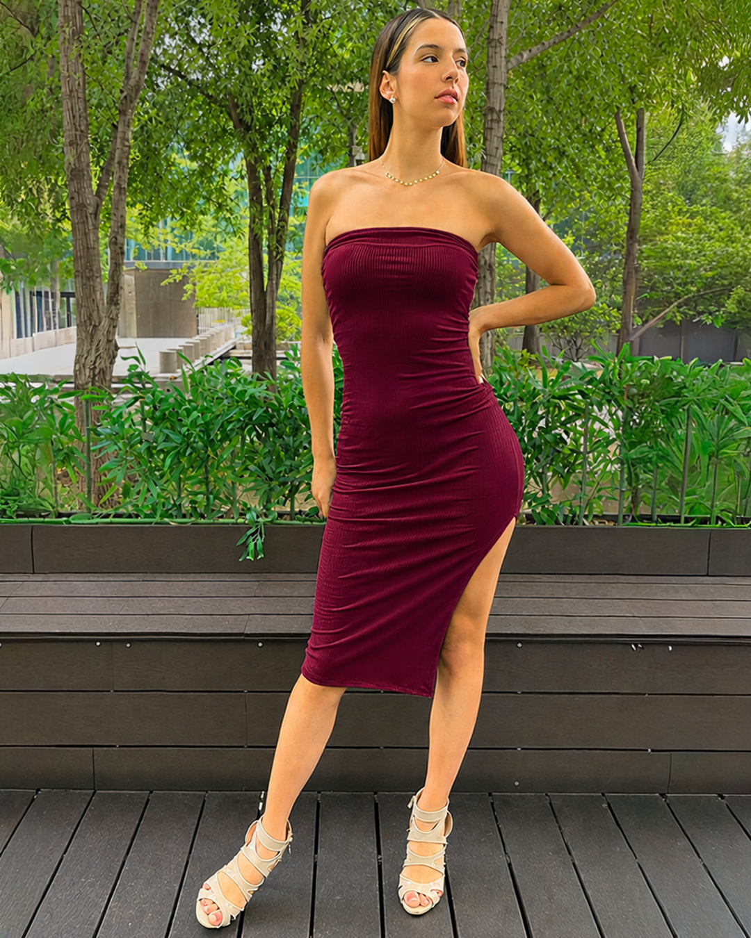 Vestido Cleo Strapless color burdeo - Seng